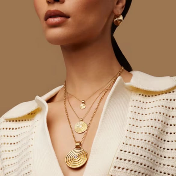 1 Stuk Luxe Serie Europa En Amerika Ronde Roestvrijstalen Goudkleurige Dames Hanger Kettingen