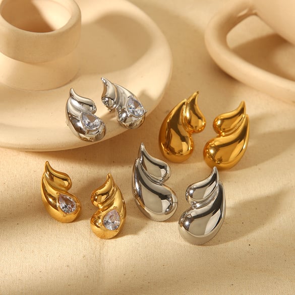 1 Pair Simple Series ins style Droplet 18K Gold Plated Women Stud Earrings