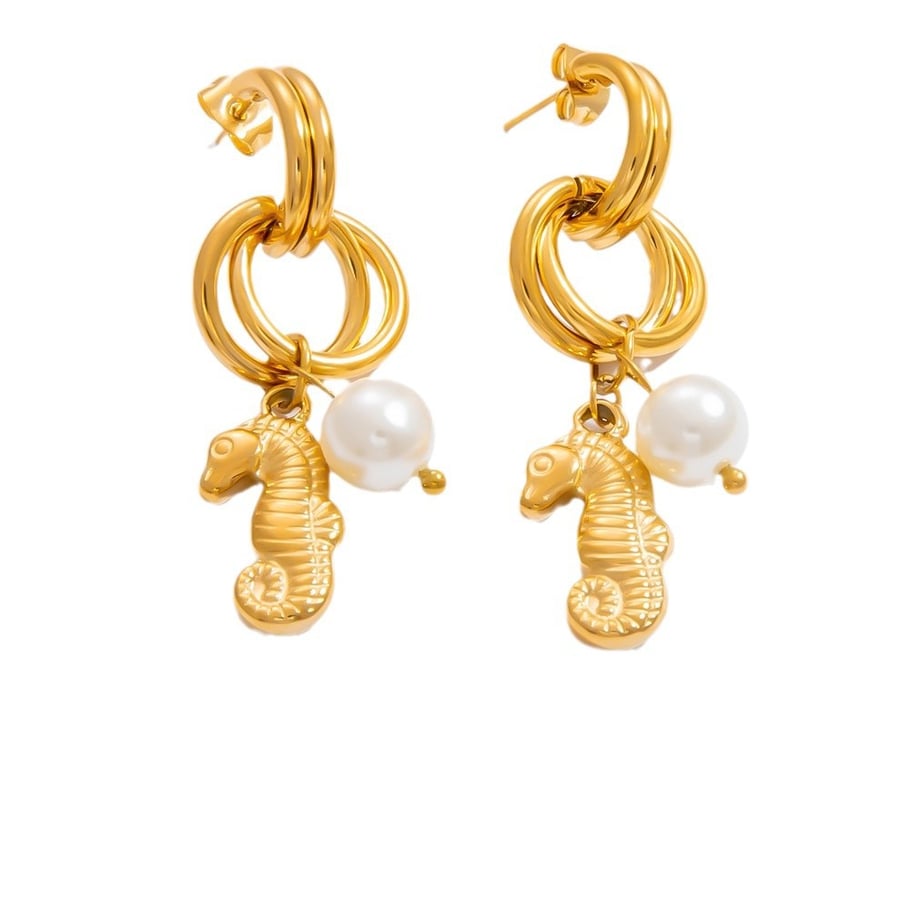 1 Pair Luxurious Series Charming Sea Horse Shape Stainless Steel Gold Color Women's Drop Earrings Picture10