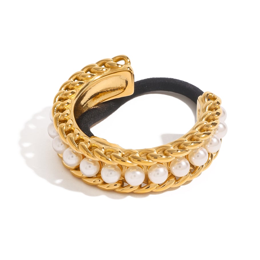 1 Pair Classic Series Elegant Geometric Stainless Steel 18K Gold Plated Artificial Pearl Women Hair bobbles Picture5