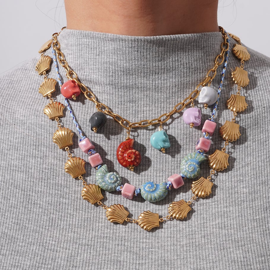 1 Piece Marine Series Vacation Colorful Ceramic Conch Stainless Steel Gold Color Shell Women's Pendant Necklaces Picture4