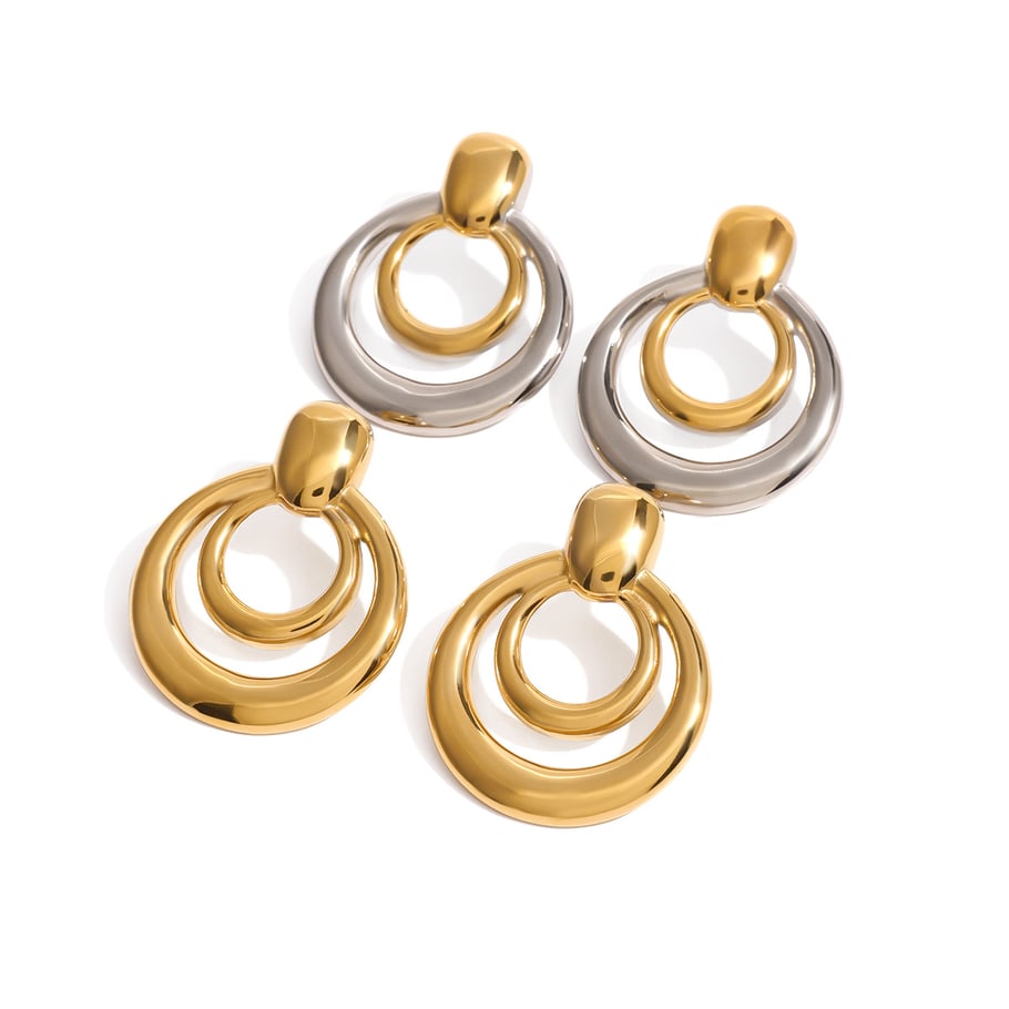 1 Pair Simple Classic Style Hollowed-out Round Shape Titanium Steel 18K Gold Plated Women's Stud Earrings Picture5