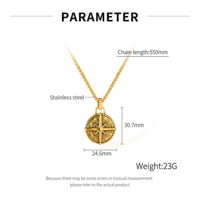 Collares versátiles de acero inoxidable dorado con brújula retro para hombre h5 Imagen9