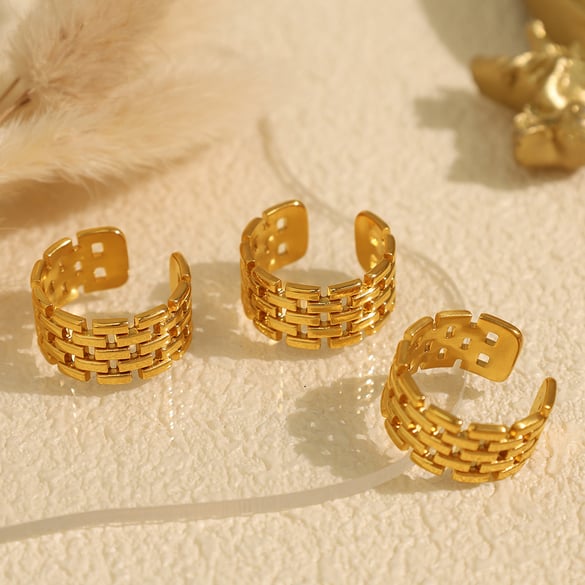 1 Pair Simple Series Retro Geometric Stainless Steel 18K Gold Plated Women Adjustable Rings