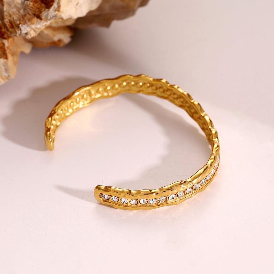 1 Piece Simple Series ins style Solid Color Stainless Steel 18K Gold Plated Rhinestone Women Bangles Picture5