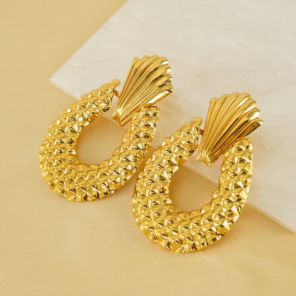 1 par de pendientes colgantes geométricos de acero inoxidable chapados en oro de 18 quilates para mujer 2