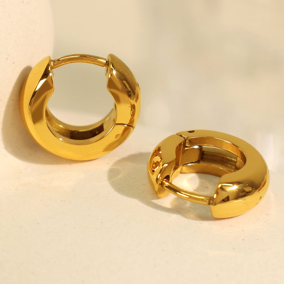 1 Pair Simple Series Classic Solid Color Stainless Steel 18K Gold Plated Women Hoop Earrings Picture4