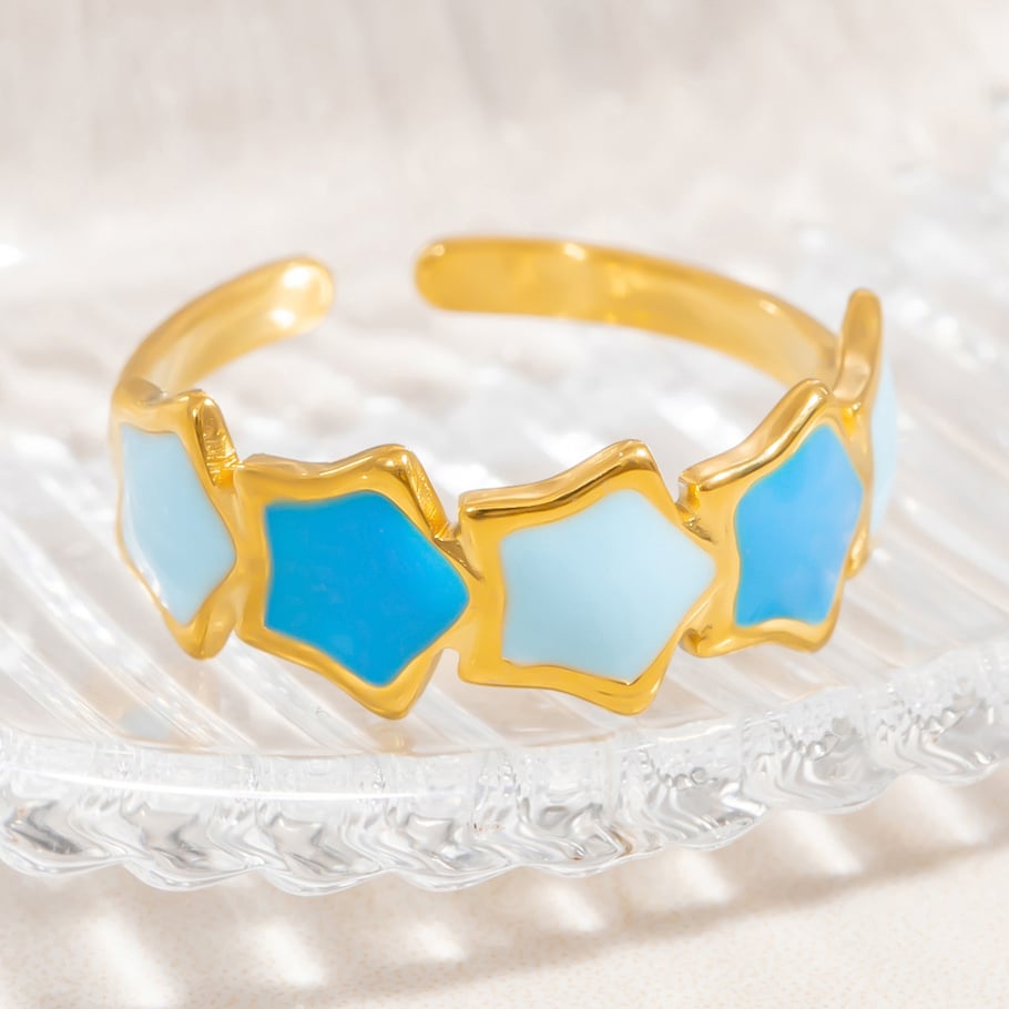 1 Stück Romantische Serie Sweet Star Edelstahl Gold Farbe Damen verstellbare Ringe Bild8