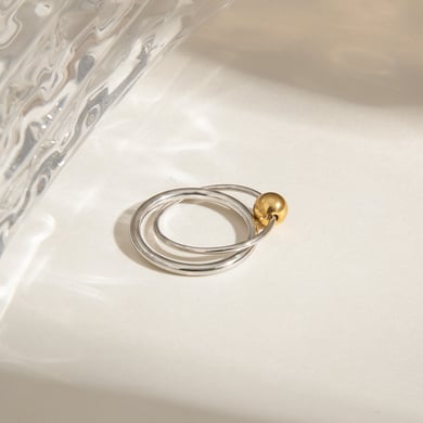 1 Piece Modern Series Double Round All-match Stainless Steel Gold Color Women's Single Rings h5 Picture4