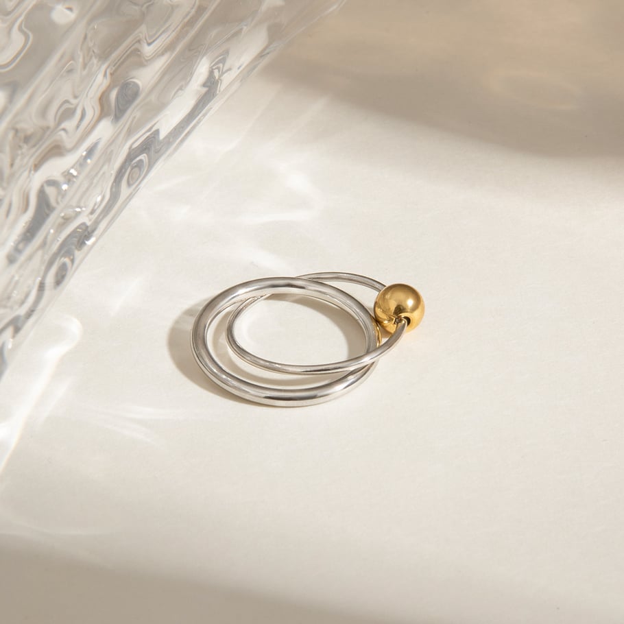 1 Piece Modern Series Double Round All-match Stainless Steel Gold Color Women's Single Rings Picture4