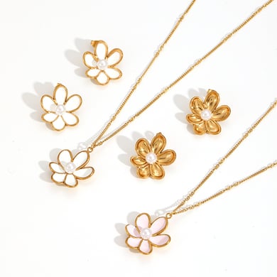 1 Pair Elegant Nateral Style Flower Stainless Steel Oil Drip Technique Gold Color Women's Stud Earrings h5 Picture4