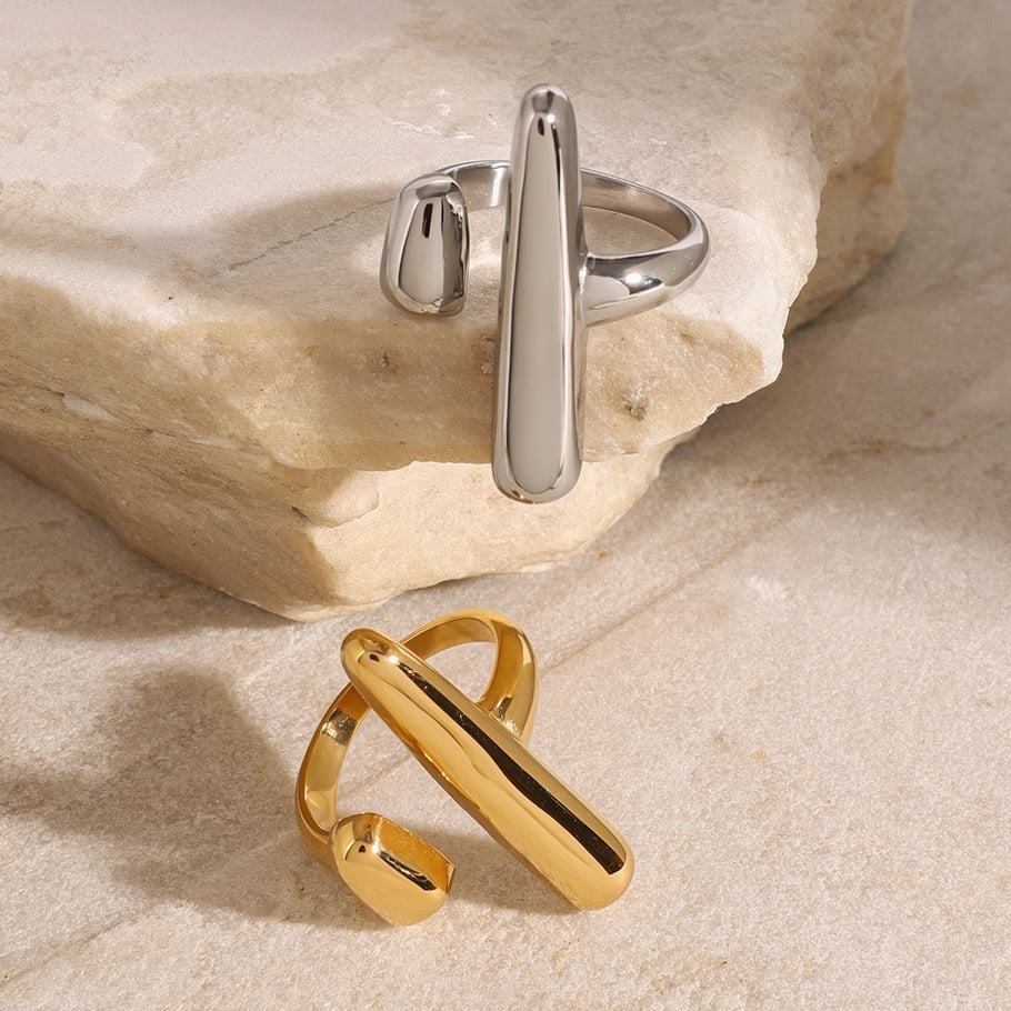 1 Pair Simple Series Casual Geometric Stainless Steel 18K Gold Plated Women Adjustable Rings Picture3