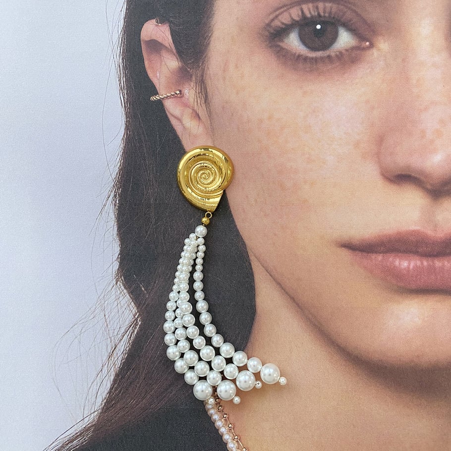 1 Pair Romantic Series Europe and America shell Stainless Steel 18K Gold Plated Artificial Pearl Women Drop Earrings Picture5