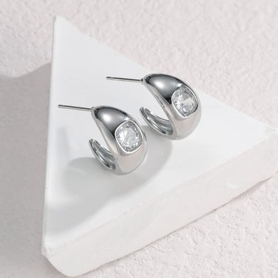 1 paire de boucles d&#39;oreilles à tige géométriques quotidiennes en acier inoxydable plaqué or 18 carats et zircon pour femme h5 Image3