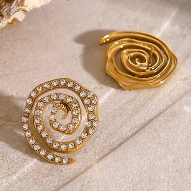 1 Pair Luxurious Series Simple Turtle Stainless Steel 18K Gold Plated Rhinestone Women Stud Earrings h5 Picture4