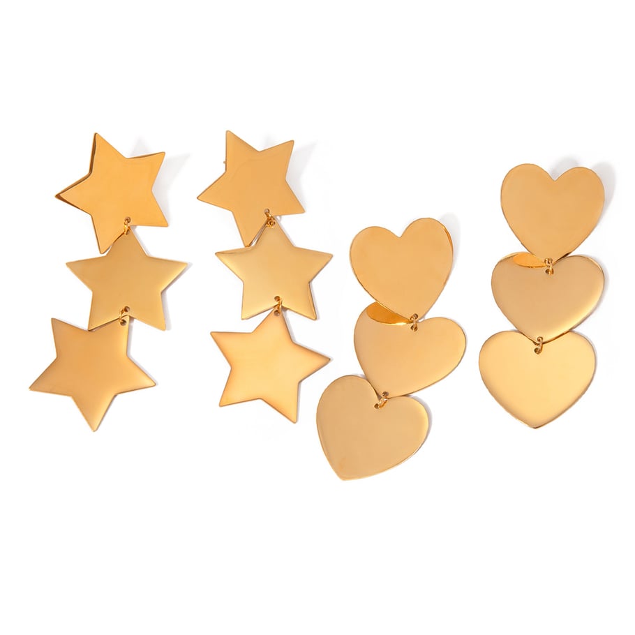 Europäische und amerikanische grenzüberschreitende INS-Stil Nischendesign Temperament 18 Karat Gold Edelstahl dreischichtige glatte Herzohrringe Ohrringe für Frauen Bild6