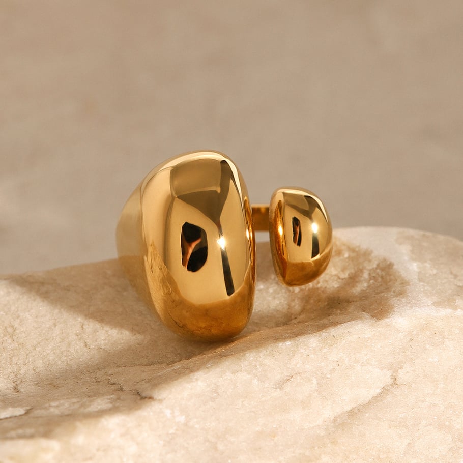 1 Paar Simple Series Ins Style Geometrischer Edelstahl 18 Karat vergoldet Verstellbare Damenringe Bild5