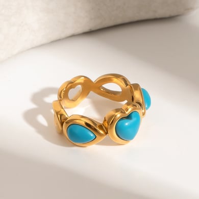 1 Paar Klassische Serie Retro Herz Edelstahl 18 Karat vergoldet Naturstein Damen Einzelring h5 Bild3