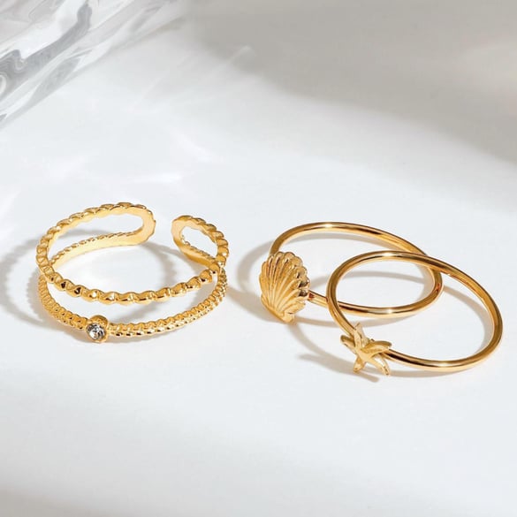 1 Piece Romantic Series Exquisite Conch Stainless Steel Gold Color Women's Ring Sets