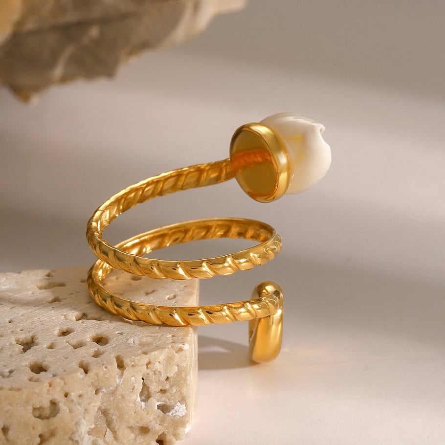 1 Pair Simple Series Vacation Turtle Stainless Steel 18K Gold Plated Shell Women Adjustable Rings Picture4
