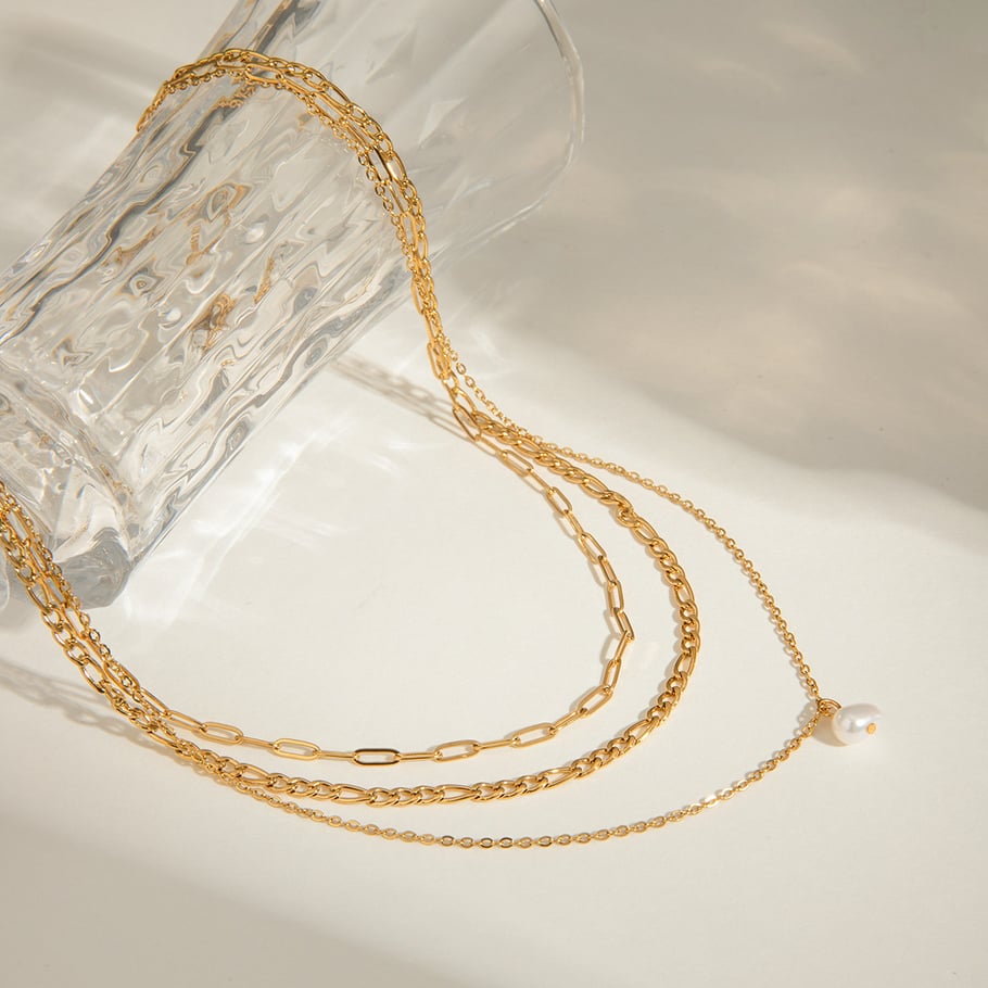 Collares en capas de acero inoxidable multicapa de color dorado para mujer, estilo Ins, serie simple, 1 pieza Imagen5