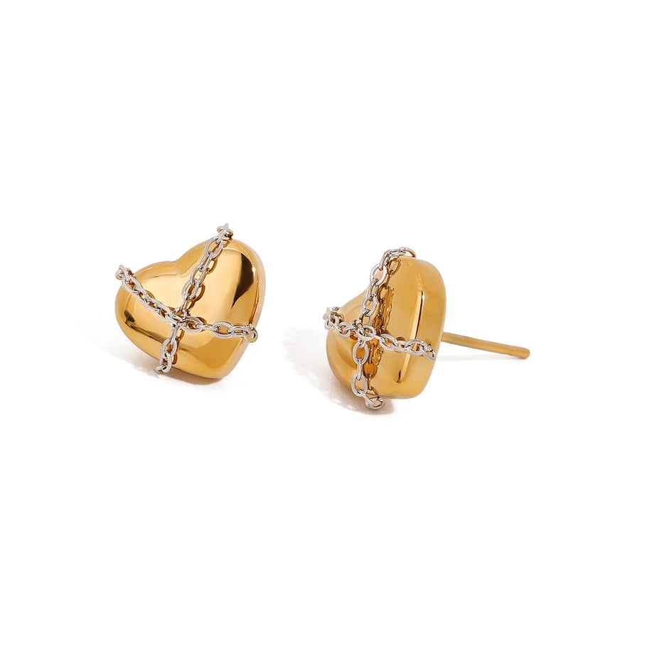 1 Pair Stylish Series Punk Chain Heart Stainless Steel Gold and Silver Color Women's Stud Earrings Picture8
