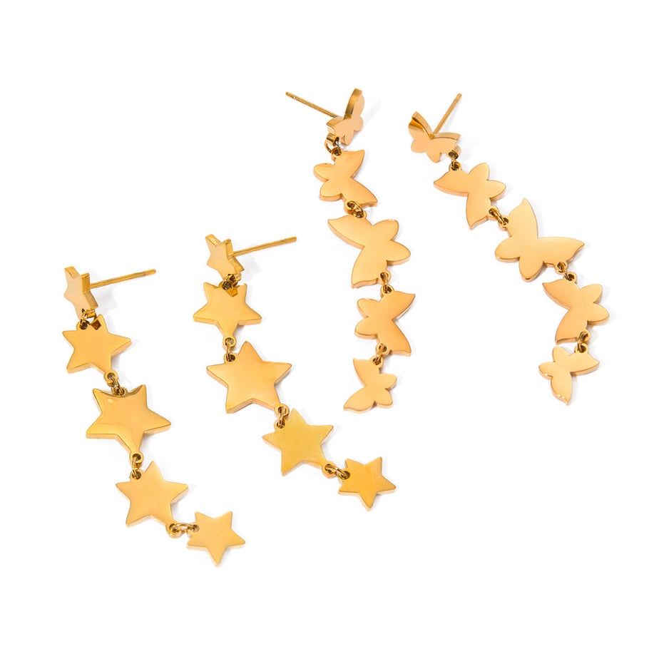 Europäischer und amerikanischer grenzüberschreitender INS-Stil, schlichter 18 Karat Gold-Edelstahl, glatte ganze Schnur, kleine Schmetterlingsquasten-Ohrringe, Ohrschmuck für Frauen Bild6