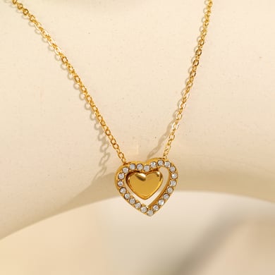 1 Piece Romantic Series Fashionable Heart Titanium Steel 18K Gold Color Plated Rhinestone Women's Pendant Necklaces h5 Picture4