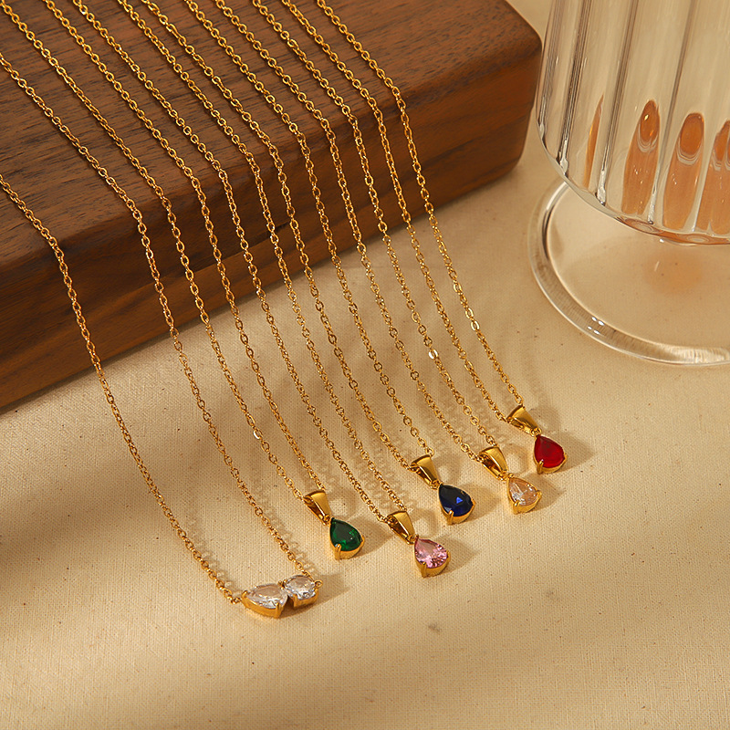 1 Piece Simple Series Simple Droplet 18K Gold Plated Zircon Women Pendant Necklaces Picture3