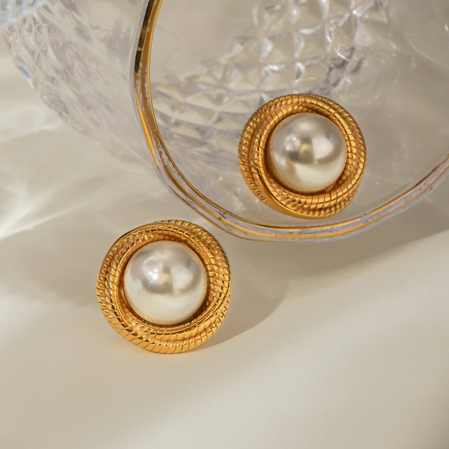 1 Pair Simple Series Retro Geometric Stainless Steel 18K Gold Plated Artificial Pearl Women Stud Earrings Picture4