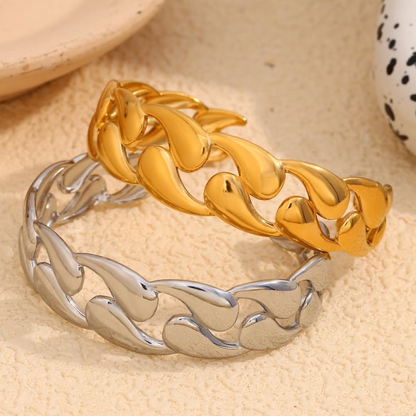 1 pieza de pulseras de mujer de acero inoxidable dorado con un toque simple y lujoso 2
