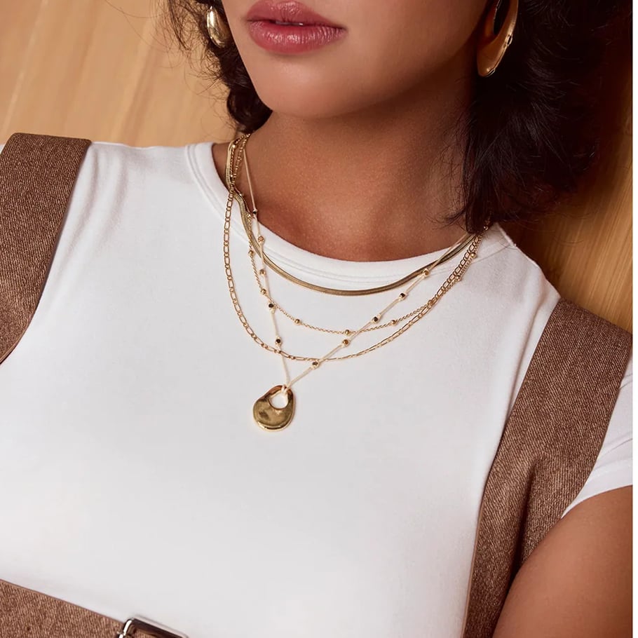 1 Stück Simple Series Klassische ringförmige Edelstahl-Mehrfachkette für Damen, 18 Karat vergoldet Bild5
