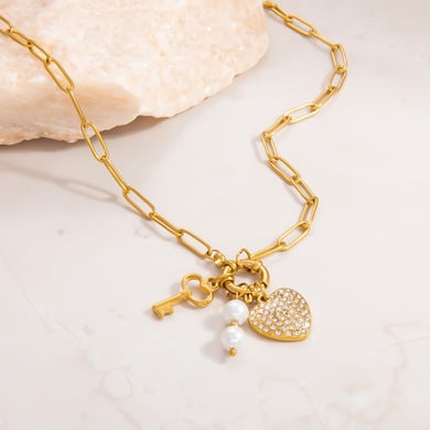 1 Piece Classic Series Daily Heart Stainless Steel 18K Gold Color Plated Rhinestone Women's Pendant Necklaces h5 Picture4