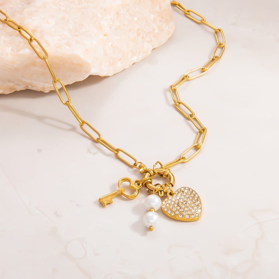 1 Piece Classic Series Daily Heart Stainless Steel 18K Gold Color Plated Rhinestone Women's Pendant Necklaces Picture4