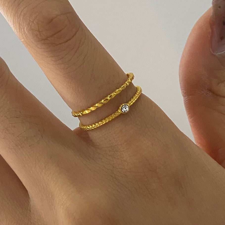 Conjunto de anillos de acero inoxidable color dorado para mujer, serie romántica, estilo tortuga, 1 pieza Imagen9