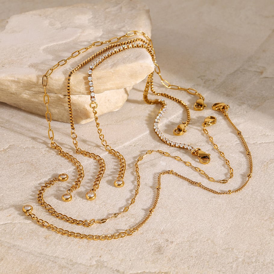 1 Piece Simple Series Europe and America line Stainless Steel 18K Gold Plated Rhinestone Women Chain Bracelets Picture3