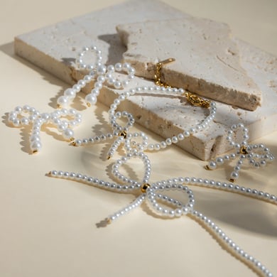 Europäische und amerikanische grenzüberschreitende INS-Stil Mode Licht Luxus High-End 18 Karat Gold Edelstahl Bogen Perle Ohrringe Ohrringe Zubehör für Frauen h5 Bild6