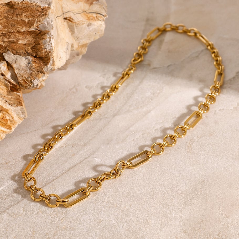 1 Stück Simple Series Klassische Kette Edelstahl 18 Karat vergoldet Damen Kettenhalsketten Bild5