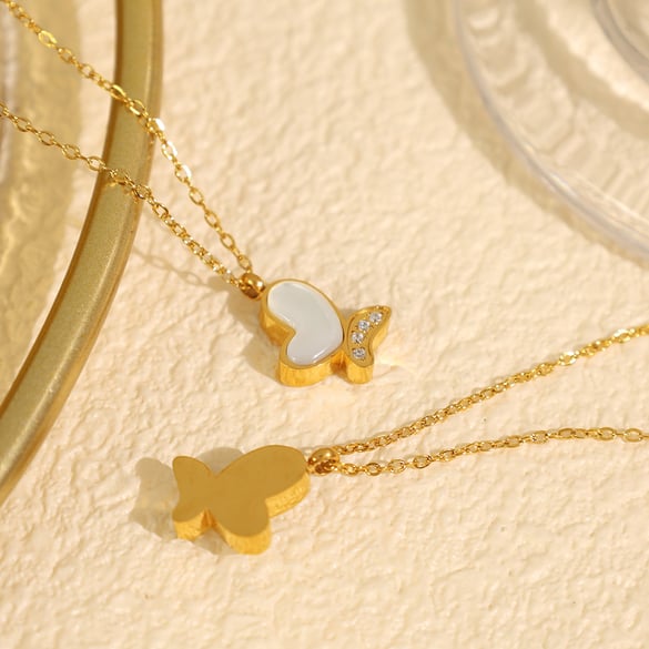 1 Piece Classic Series Natural Butterfly Titanium Steel 18K Gold Color Plated Shell Women's Pendant Necklaces