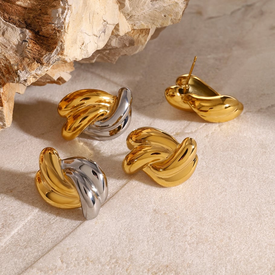 1 pair simple series style twist stainless steel gold plated women stud earrings h5Picture4