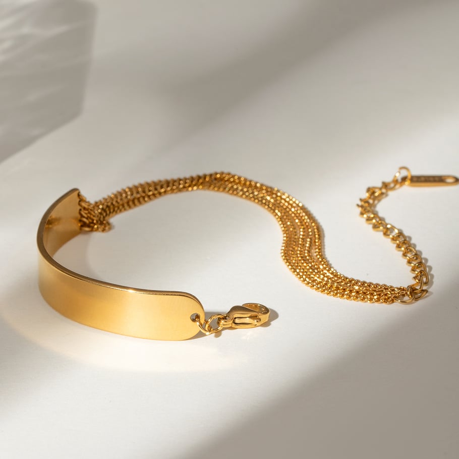 1 Stück Simple Series Einfache geometrische Edelstahl 18 Karat vergoldet Damen Kettenarmbänder Bild4