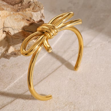 1 Piece Simple Series Sweet Bow Knot Stainless Steel 18K Gold Plated Women Bangles h5 Picture4