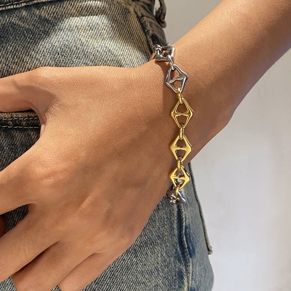 1 Piece Simple Series Casual Geometric Stainless Steel 18K Gold Plated Women Chain Bracelets