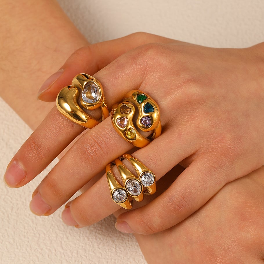 1 Piece Luxurious Series Vogue Natural Droplet Stainless Steel Gold Color Women's Single Rings Picture3