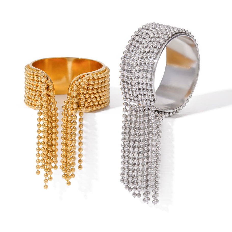 1 Pair Simple Series Retro Tassel Stainless Steel 18K Gold Plated Women Adjustable Rings Picture5