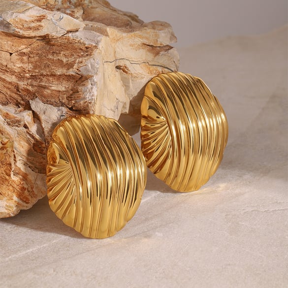 1 paio di orecchini a bottone da donna in acciaio inossidabile placcato oro 18K, semplici e casual, geometrici 2