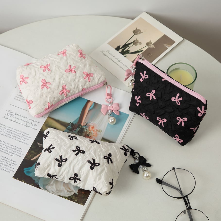 1 Piece Stylish Bowknot Portable Large Capacity Beauty Case With Random Printing Design Women's White Cosmetic Bags Picture8