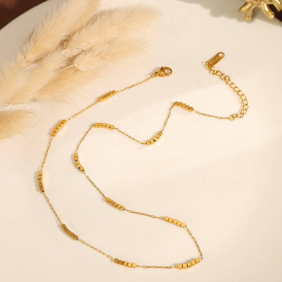 1 Piece Simple Series Minimalist Solid Color Cubic Titanium Steel Gold Color Women's Chain Necklaces h5Picture3