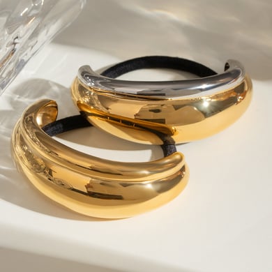 1 Paar Simple Series Casual Sonne/Mond Edelstahl 18 Karat vergoldet Damen Haargummis h5 Bild4