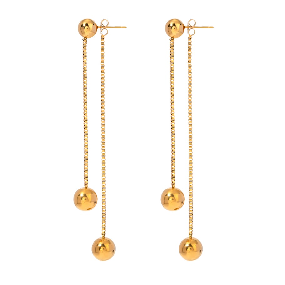 1 Paar 18 Karat Gold Edelstahl Quaste Ohrringe vorne und hinten modische einfache Kastenkette runde Stahlperlen Ohrringe Ohrringe für Frauen Anhänger Ohrringe Bild6